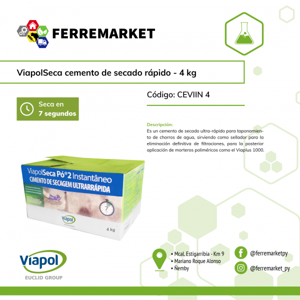 VIAPOLSECA 4 KG CEMENTO DE SECADO RAPIDO 	