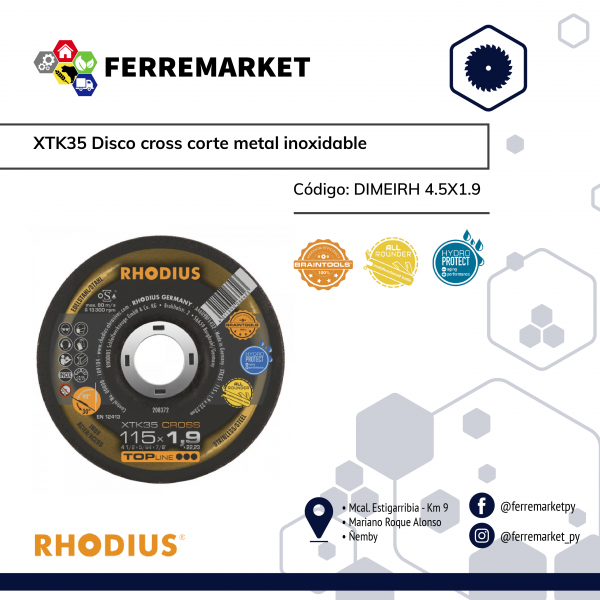 XTK 35 CROSS DISCO CORTE DE METAL INOXIDABLE RHODIUS TOP