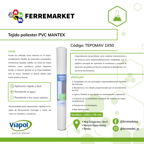 TEJIDO POLIESTER PVC MANTEX 1.00X50 MTS VIAPOL